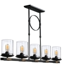 Dennis Retro Kitchen Linear Island Pendant Lighting, Clear Glass Shade, Black Finish