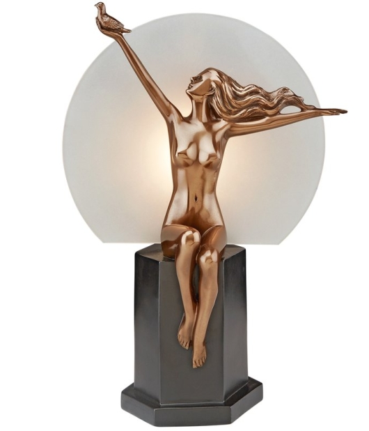 The Carrier Pigeon Art Deco Nude Woman Illuminated Figurine